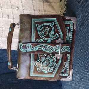 PATRICIA NASH STELLA TURQUOISE TOOLED LEATHER CROSSBODY BAG EUC